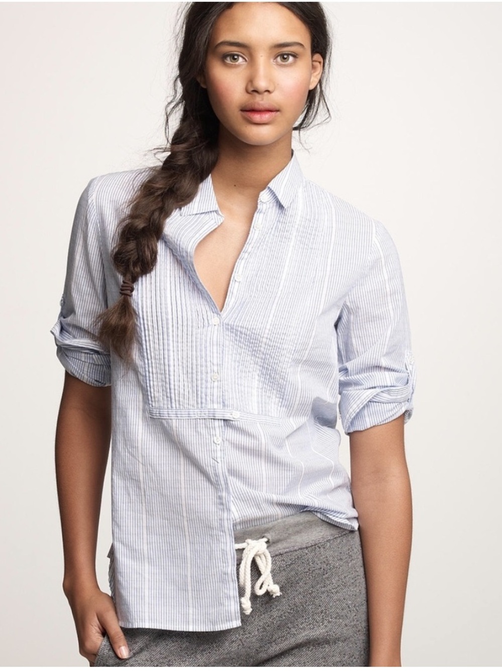 J. Crew Tuxedo Tunic in Pinstripe Stripe Blue White Button Down Long Sleevs Sz 6